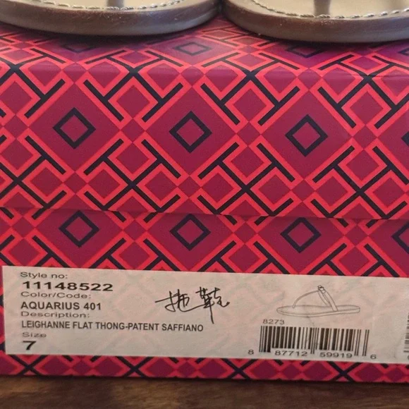 Tory Burch Leighanne Flat Thong Aquarius Size 7 - Picture 3 of 6